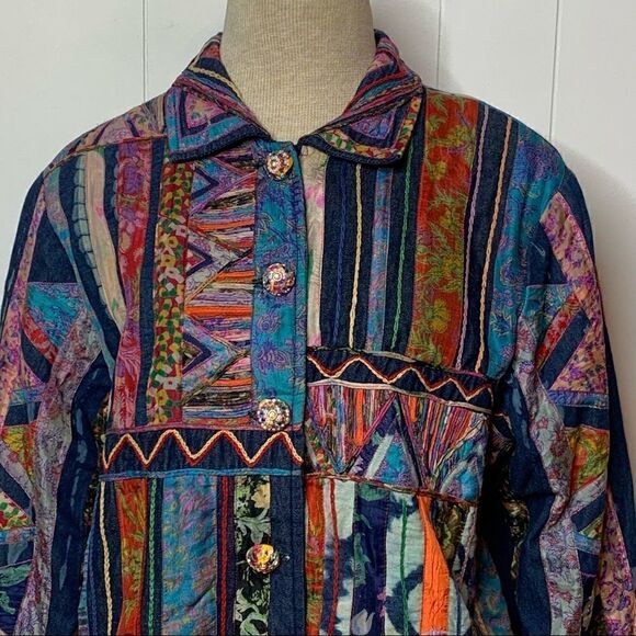 Colorful Jacket Sandy Starkman Art to Wear Hippie Bohemian Silk Blend Sz Large - Picture 2 of 10